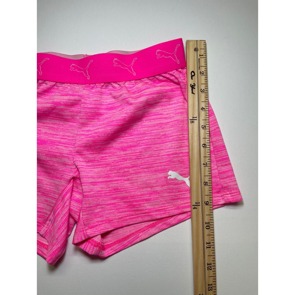 Puma Girls Pink Space Dye Athletic Shorts Size Small 7/8 Logo Waistband 0319 - Picture 5 of 6